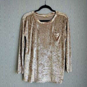 Kori America Women's Medium Long Sleeve Tee Crushed Velvet Champagne Boxy Grunge